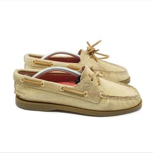 Sperry Top-sider Womens A/O Gold Sparkle Suede Boat Shoes Lace Up Size 6M